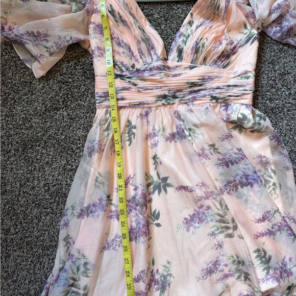 Mac Duggal Floral Deep V Neck Pink/Peach Floral Dress Wedding Garden Party Size6 - Picture 16 of 16